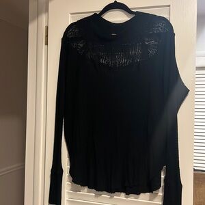 Free People flowy thermal top with high neck lace detail